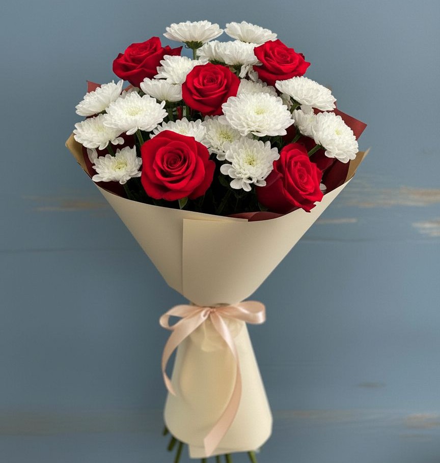 Букет цветов из: Розы и Хризантемы в Мухтолово