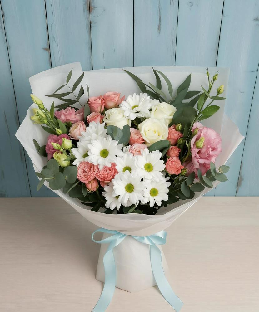 Букет цветов из: Розы, Лизиантусы и Хризантемы в Мухтолово