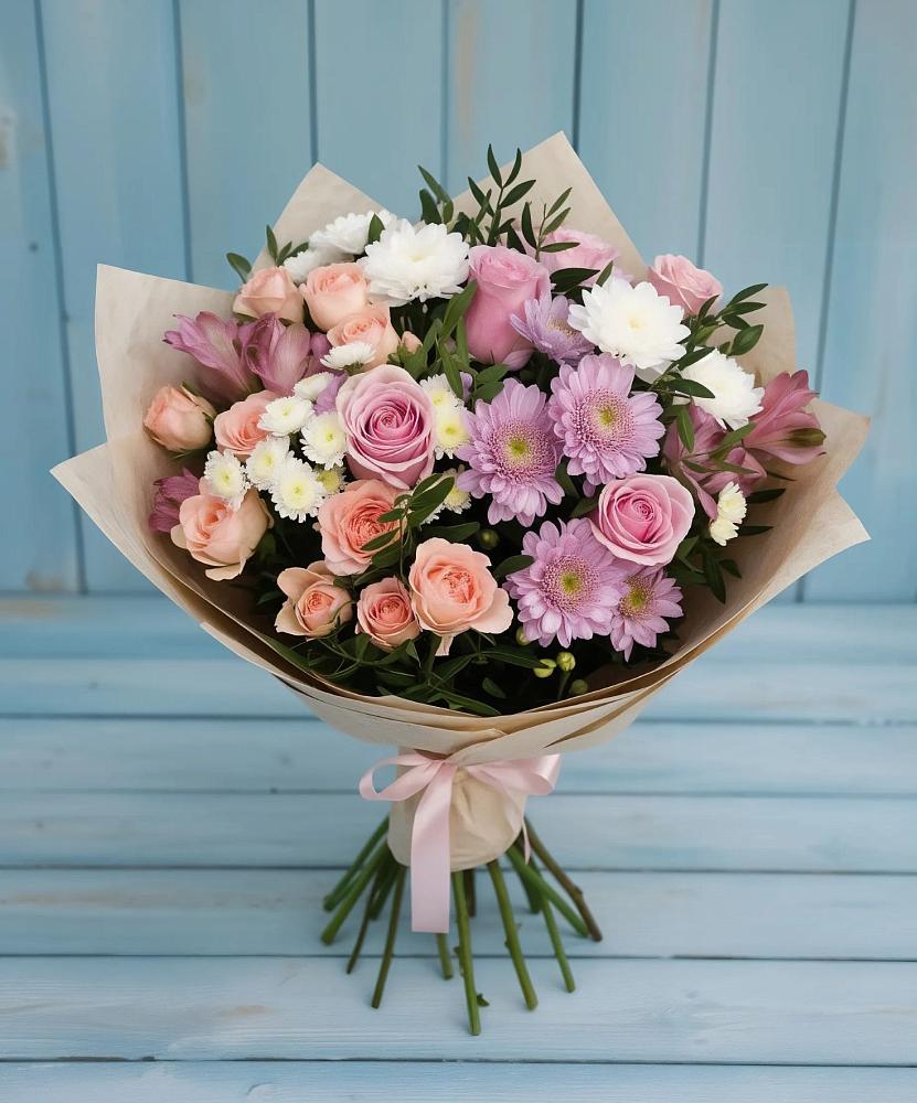 Букет цветов из: Хризантемы, Розы и Альстромерии в Мухтолово