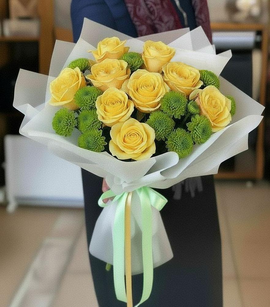 Букет цветов из: Хризантемы и Розы в Мухтолово