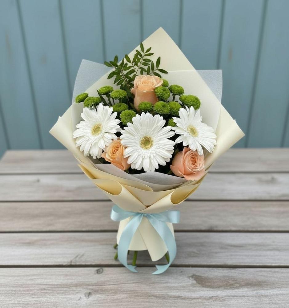 Букет цветов из: Герберы, Розы и Хризантемы в Мухтолово