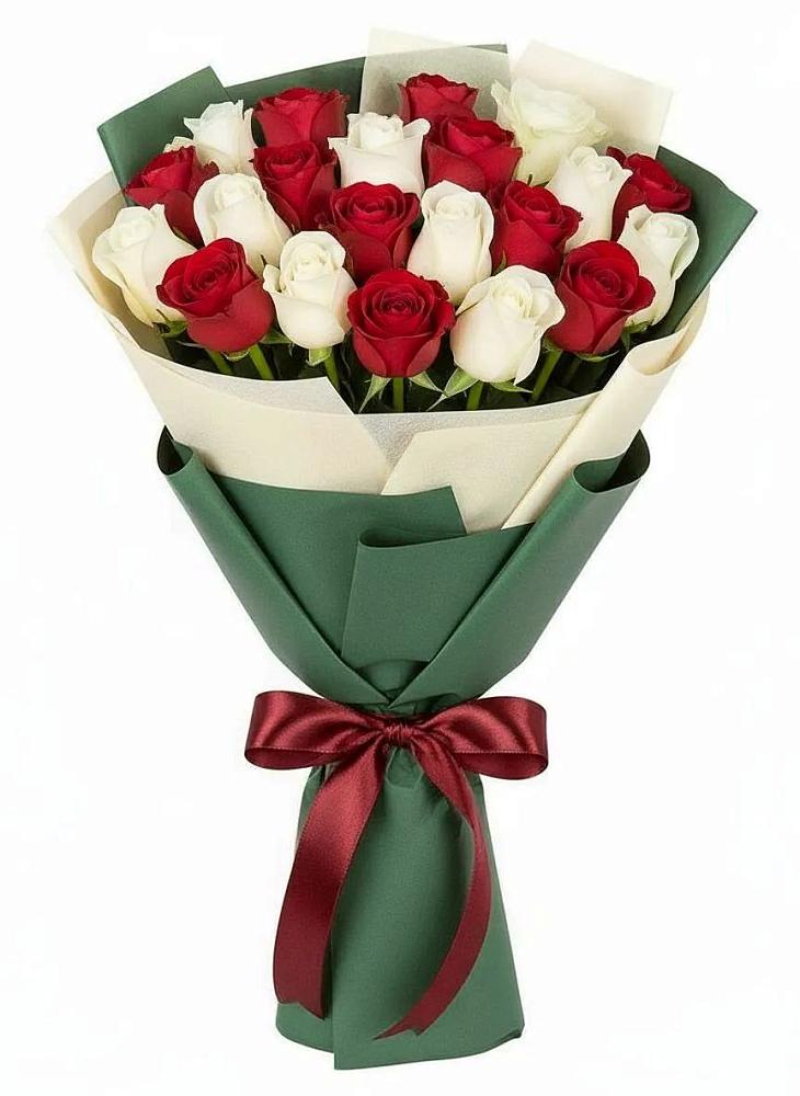 Букет Микс из красных и белых роз в Мухтолово