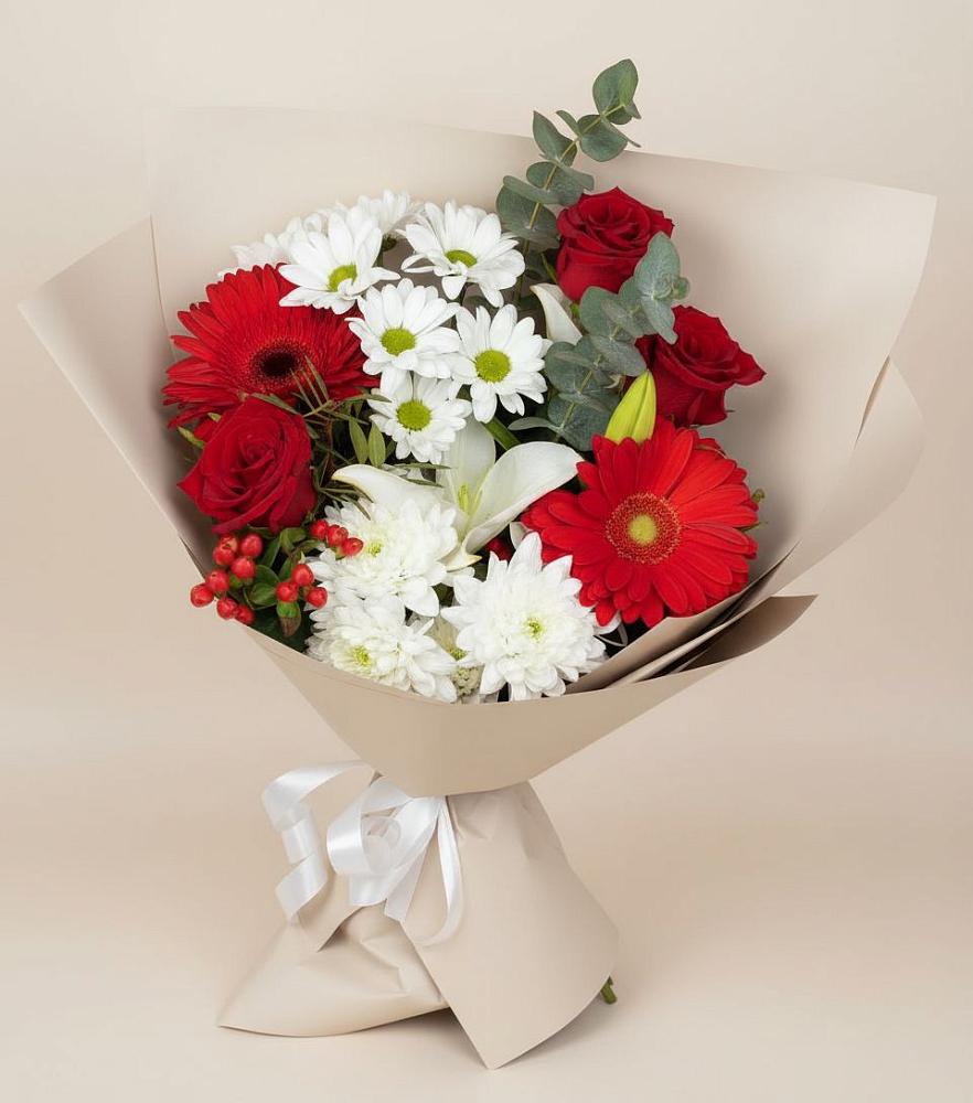 Букет цветов из: Розы, Хризантемы, Герберы и Лилии в Мухтолово