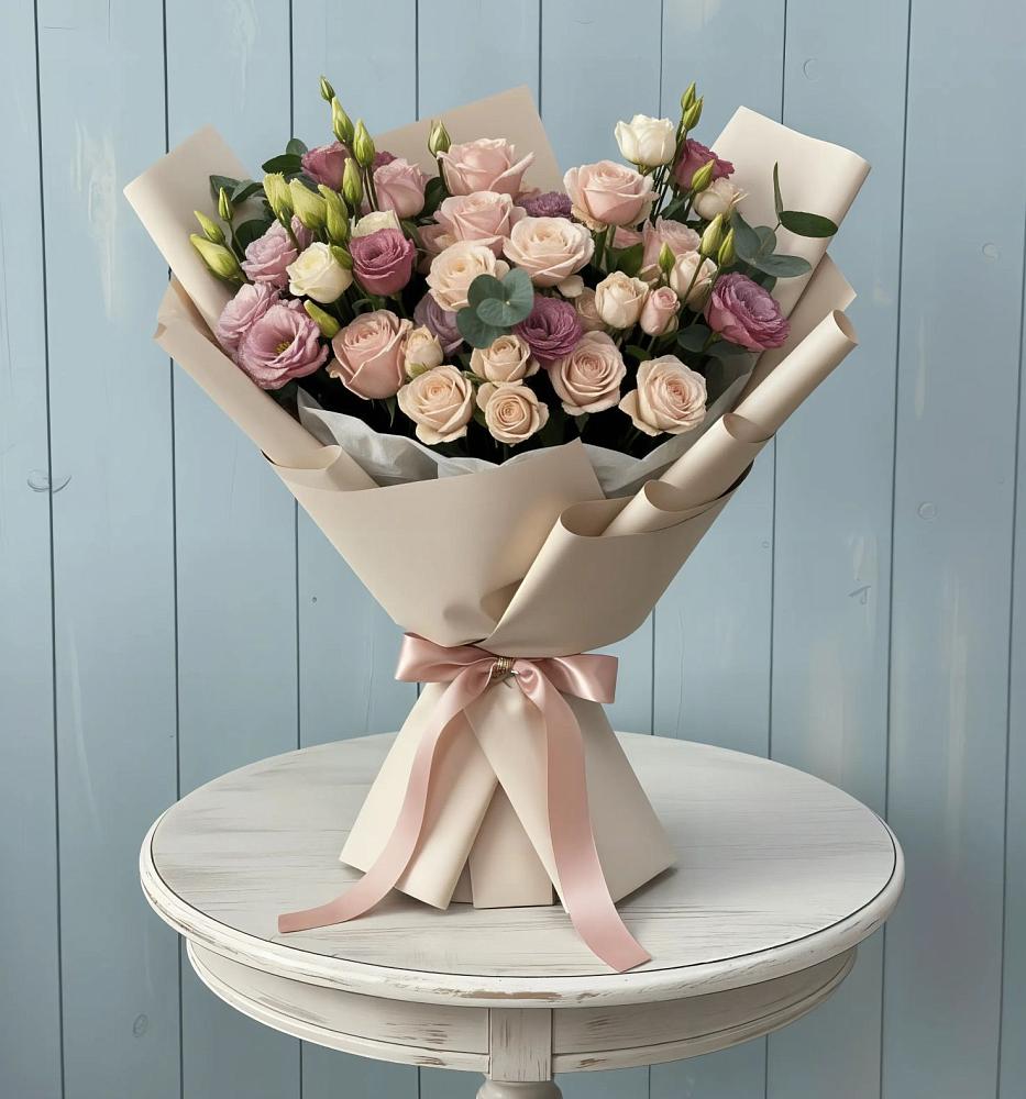 Букет цветов из: Розы и Лизиантусы в Мухтолово