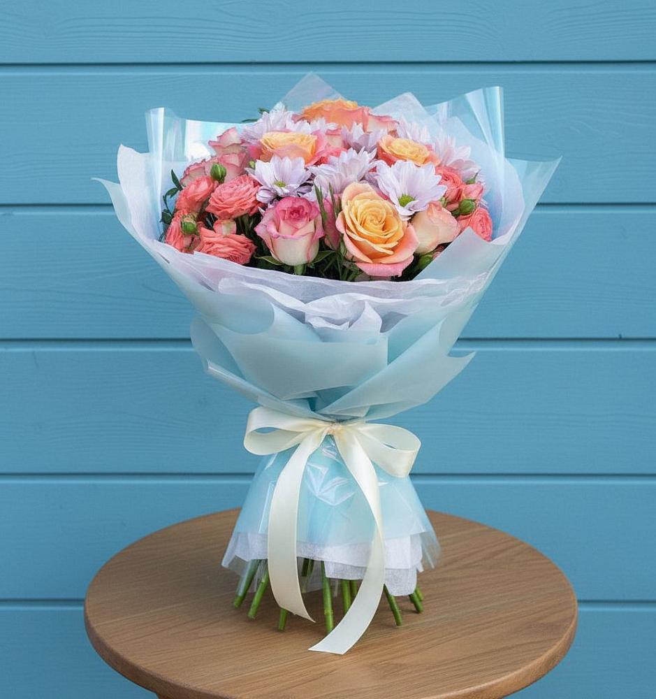 Букет цветов из: Хризантемы и Розы в Мухтолово