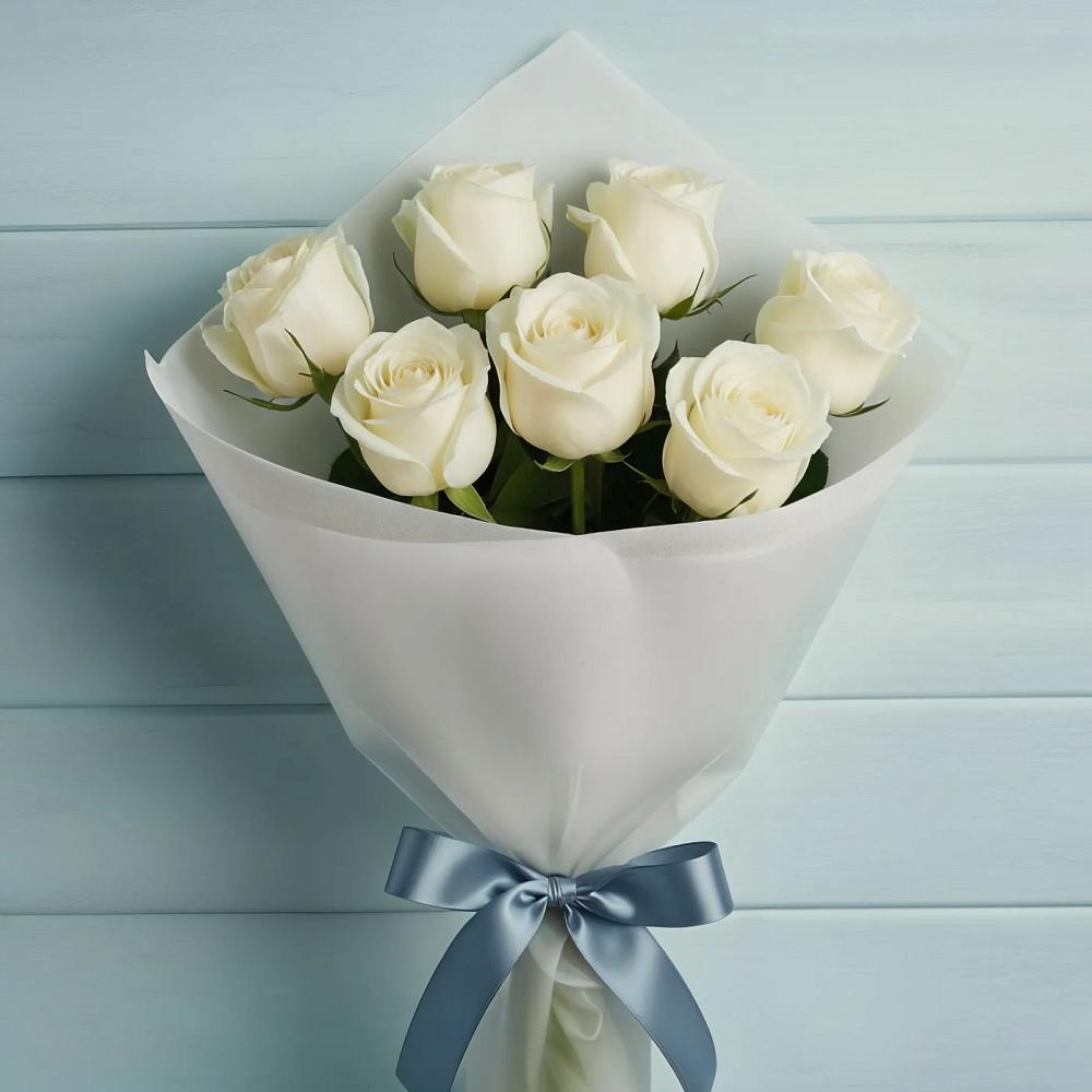 Букет 7 Белых роз Эдлесс Лав в Мухтолово